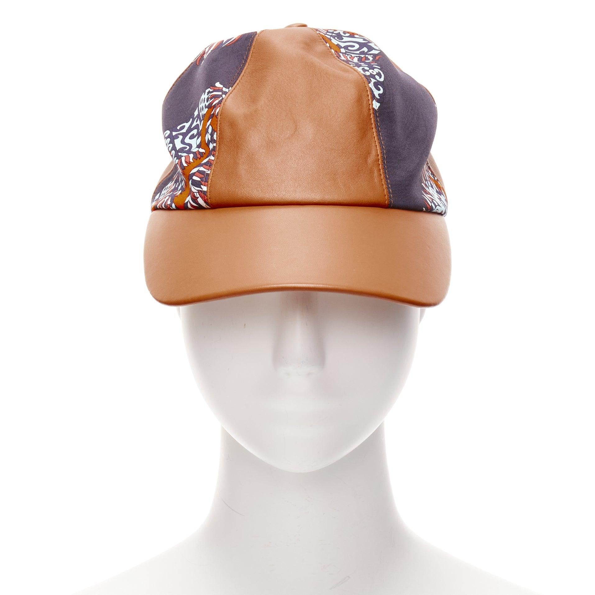 Grigio HERMES pelle d'agnello marrone arancione navy cotone seta sciarpa patch CAP 58cm in vendita