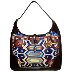 Hermes Brown Leather and Canvas Trim Bag Hand Painted