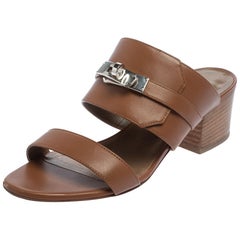 Hermes Brown Leather Avenue Slide Sandals Size 35