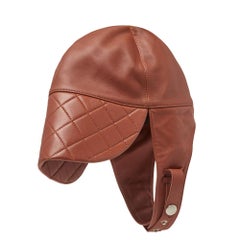 Hermes Brown Leather Aviator Cap (Size 56)