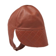 Hermès - Casquette aviateur en cuir marron (taille 56)