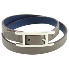 Hermes Brown Leather Behapi Double Tour Bracelet in Box