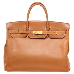Hermes Brown Leather Birkin 40cm Satchel Tasche mit Leder, vergoldete Hardware