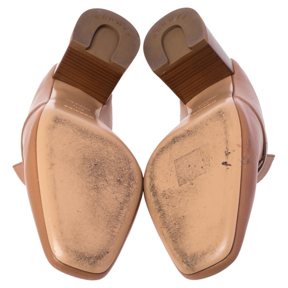 Hermes Brown Leather Blossom Mules Size 40.5 For Sale at 1stDibs