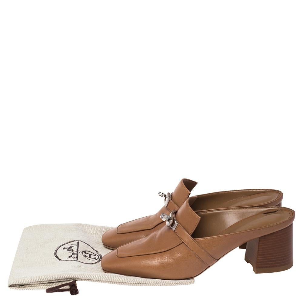 Hermes Brown Leather Blossom Mules Size 40.5 2