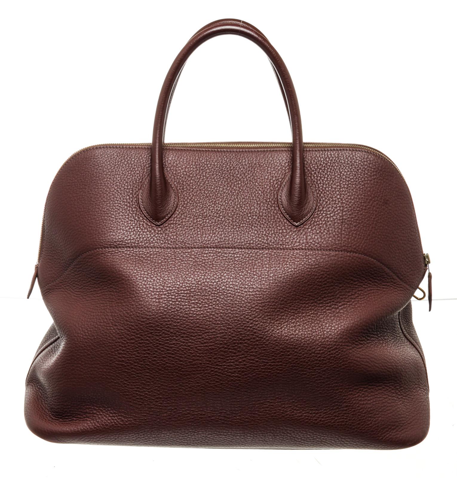 Hermes Brown Leather Bolide 45cm Shoulder Bag with leather, gold-toneÂ hardware, trim leather,Â dual top handle andÂ zipperÂ closure.

47175MSC