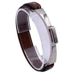 Hermes Brown Leather Bracelet Silver Metal Buckle with Box