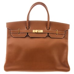 Hermes Brown Leather Brikin 40cm Satchel Bag