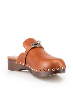 Hermès Brown Leather Carlotta Kelly Buckle Mules Size IT 40