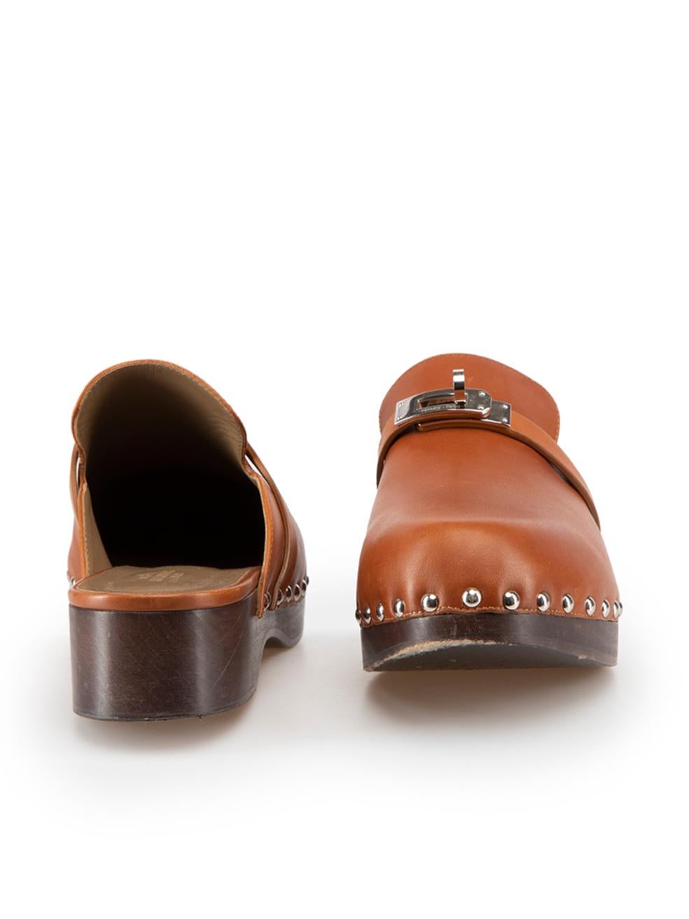 Hermès Brown Leather Carlotta Kelly Buckle Mules Size IT 40 In Good Condition In London, GB