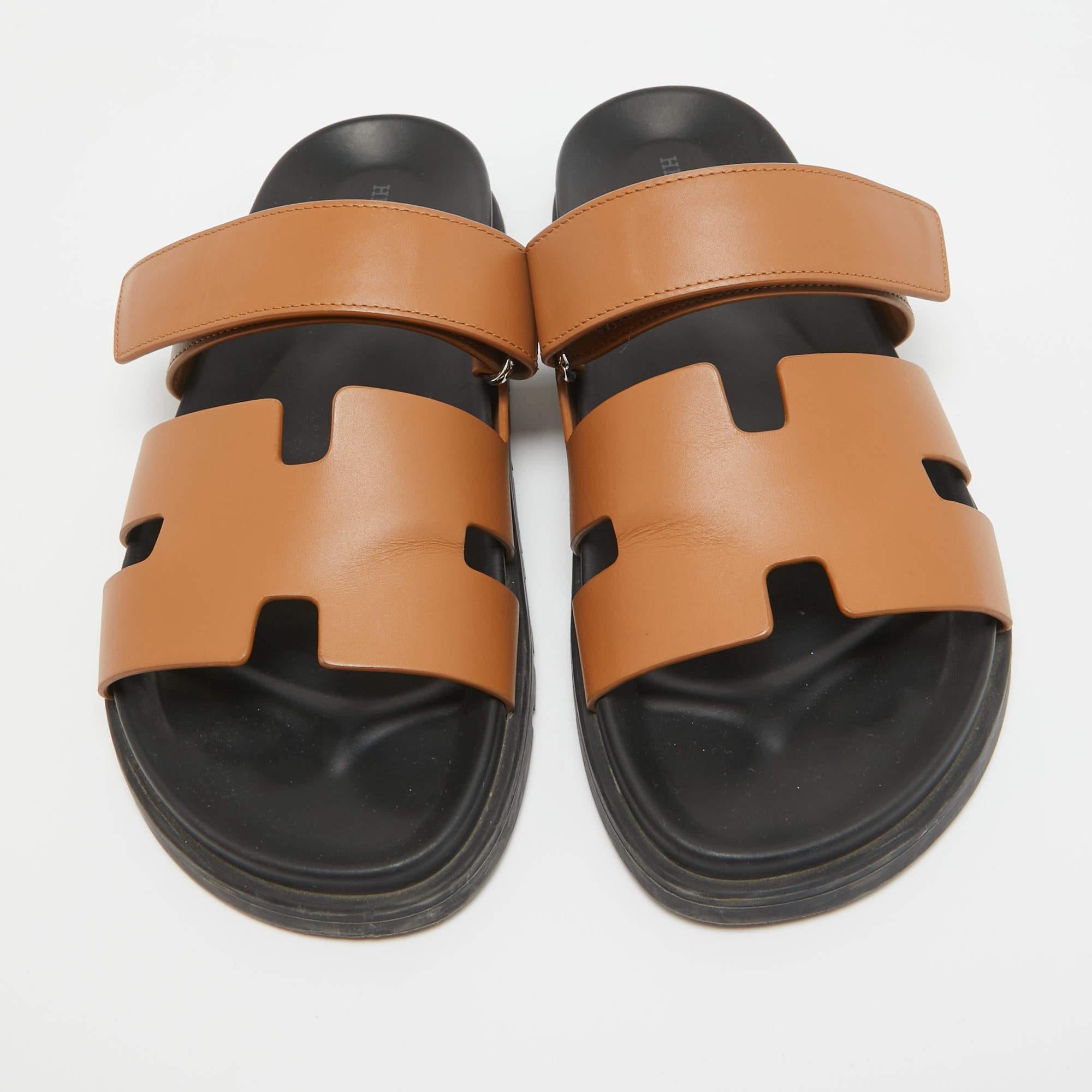 Men's Hermes Brown Leather Chypre Sandals Size 41 For Sale