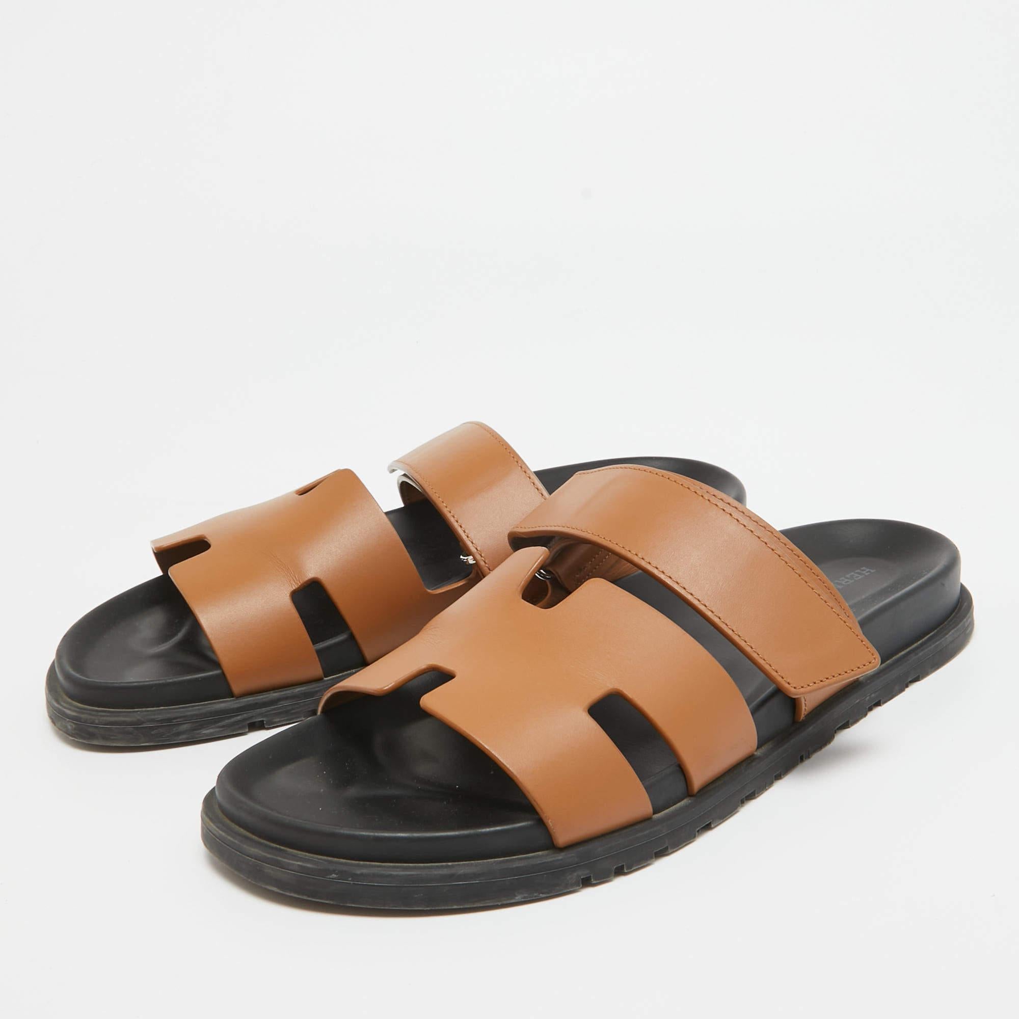Hermes Brown Leather Chypre Sandals Size 41 2