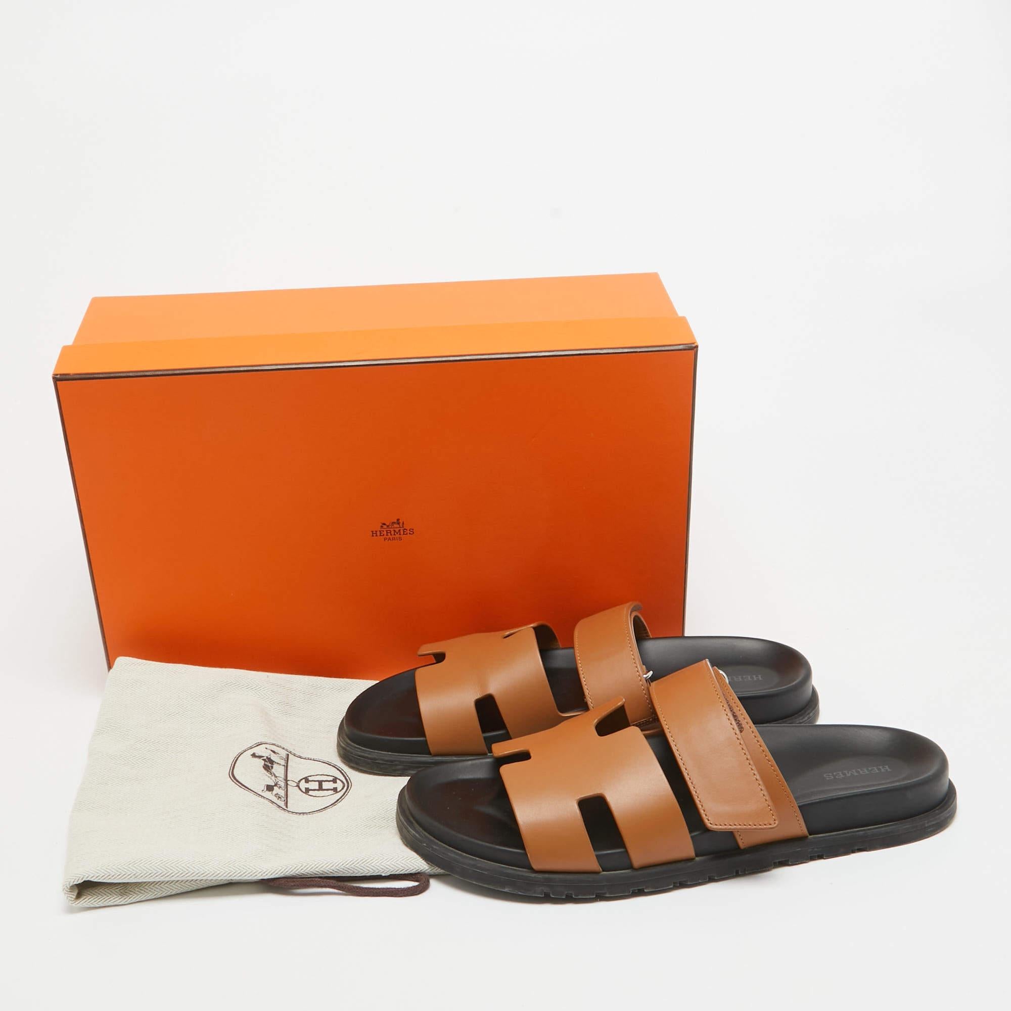 Hermes Brown Leather Chypre Sandals Size 41 For Sale 5