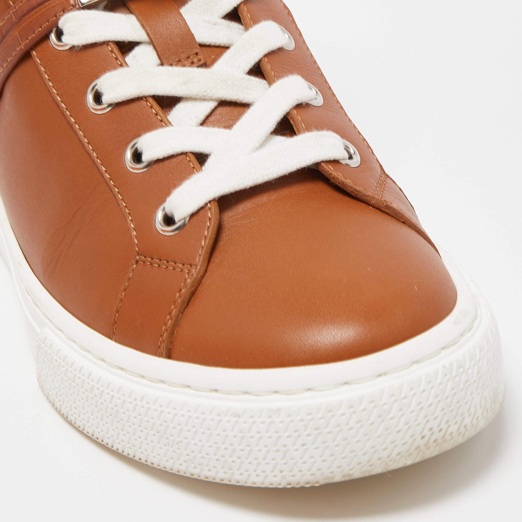 Hermes Brown Leather Daydream High Top Sneakers Size 37.5 2