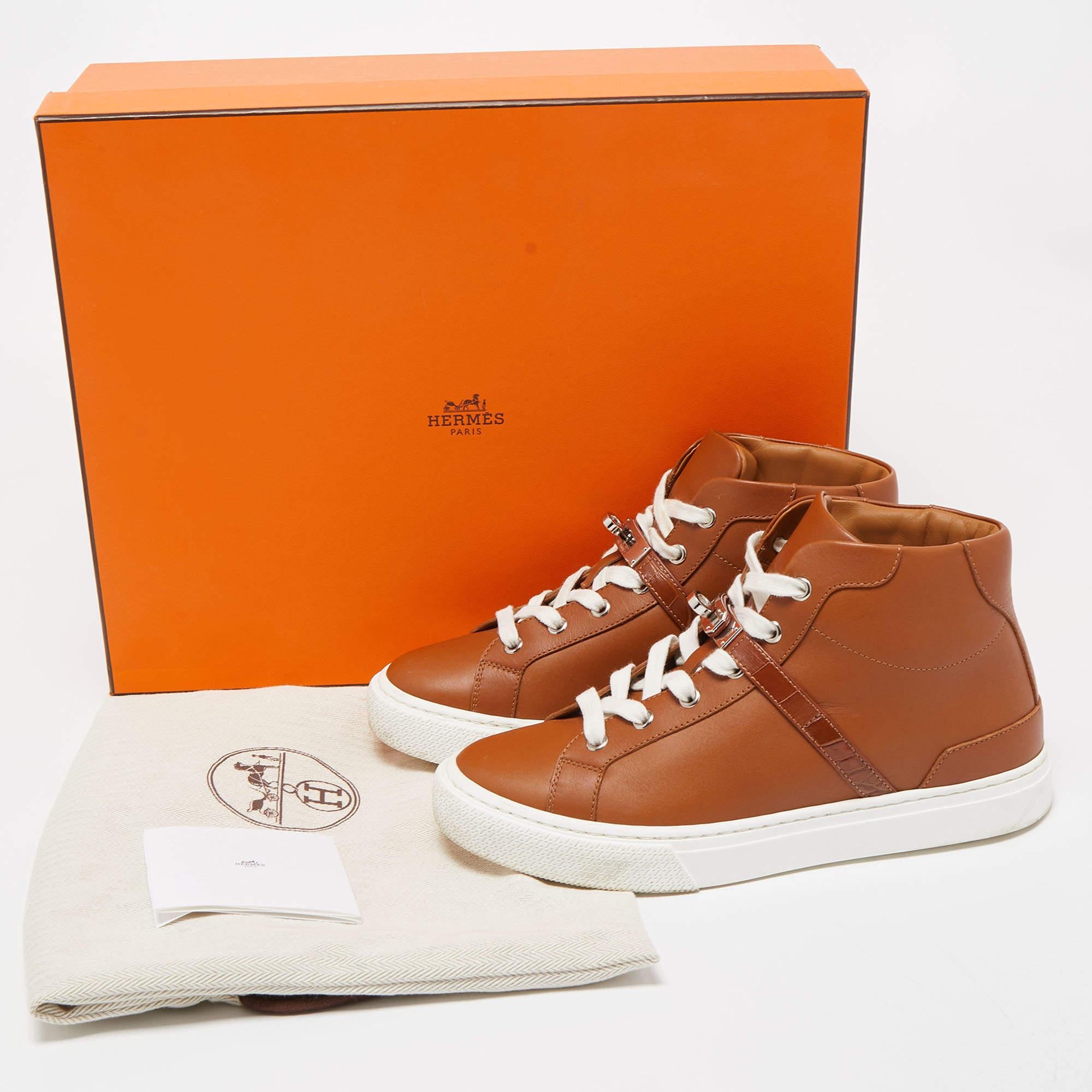 Hermes Brown Leather Daydream High Top Sneakers Size 37.5 4