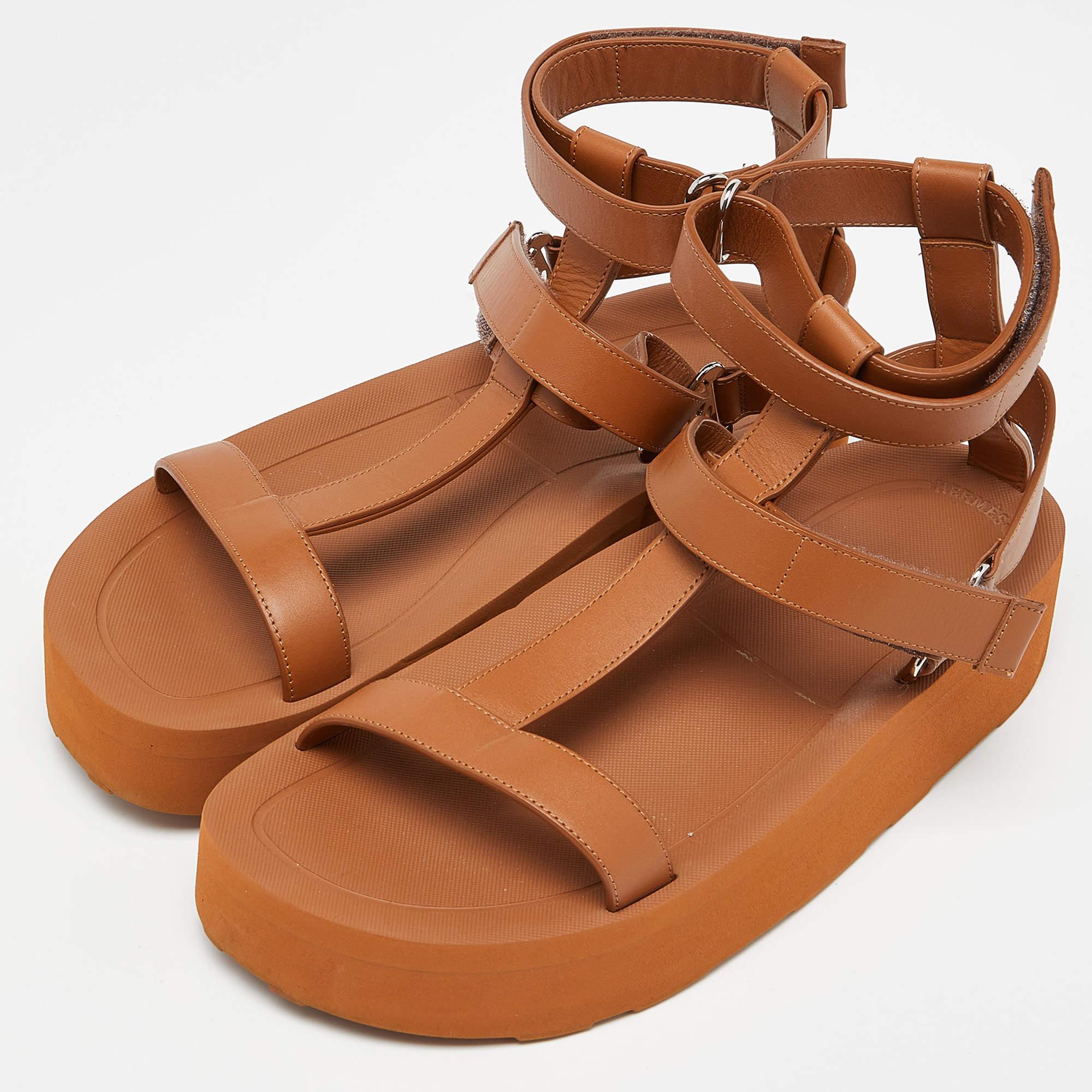 Women's Hermès Brown Leather Enid Gladiator Sandals Size 40