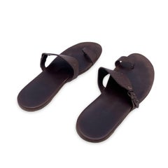 Hermes Brown Leather Evelyne Flat Sandals Shoes Size 44