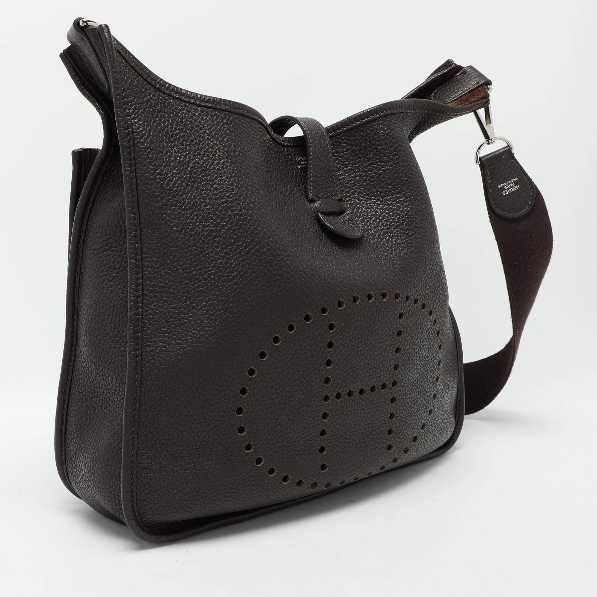 Black Hermes Brown Leather Evelyne III GM Bag For Sale