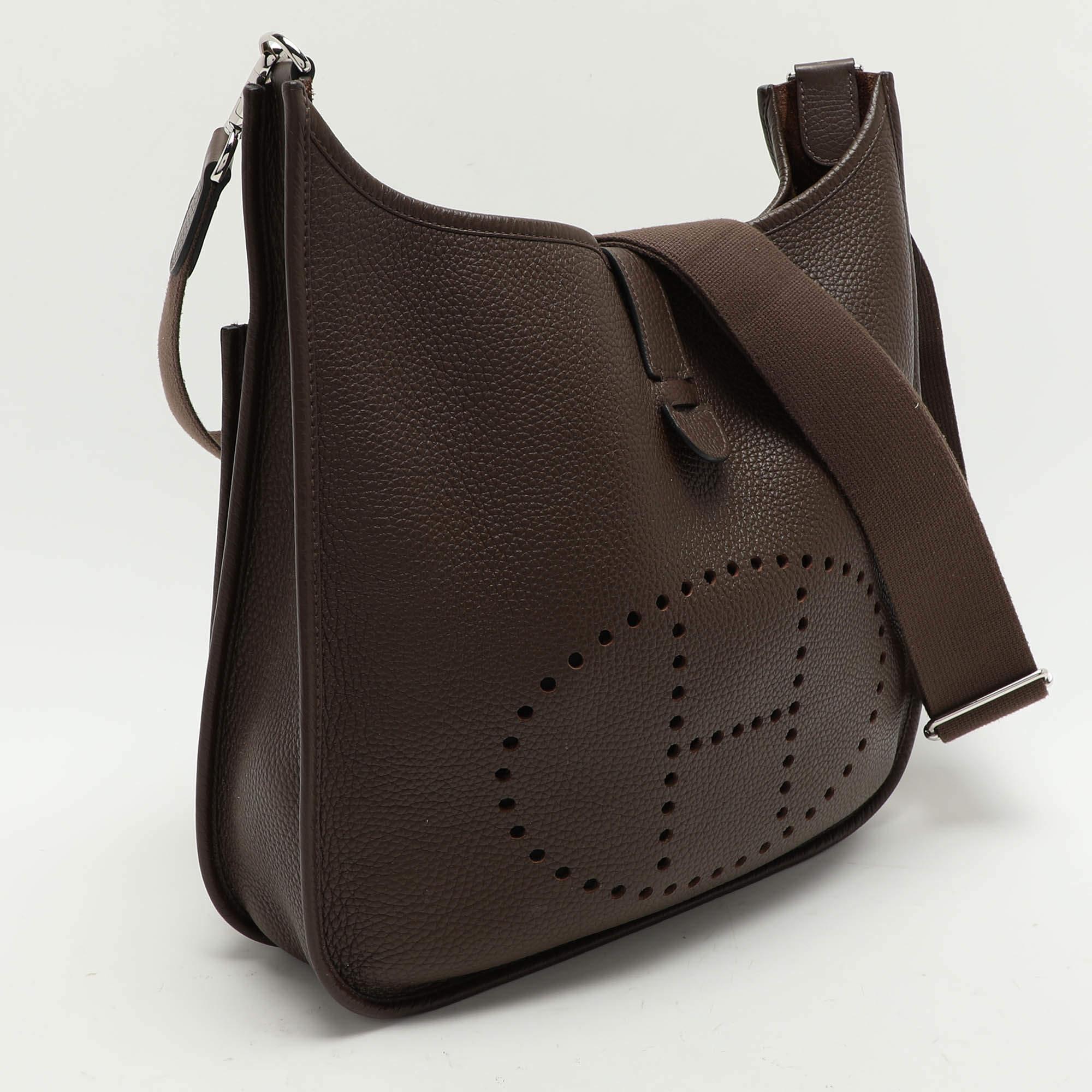 Black Hermes Brown Leather Evelyne III PM Bag For Sale
