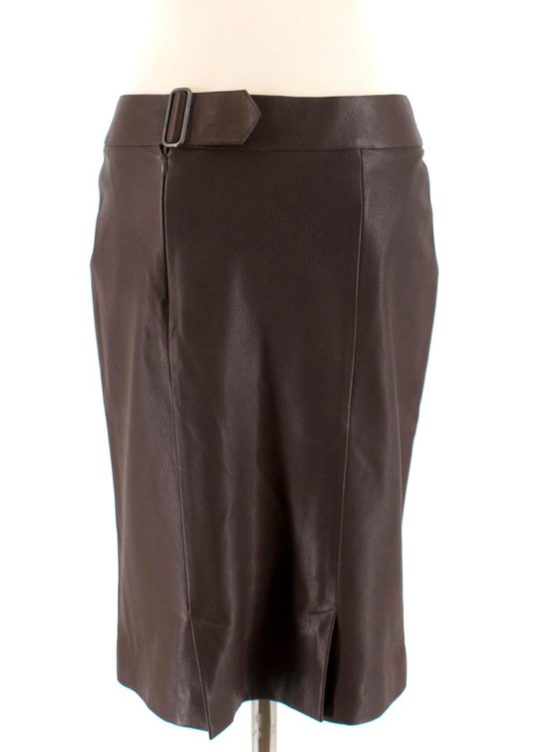 Hermes Brown Leather Fitted Skirt Size US 6 For Sale at 1stDibs