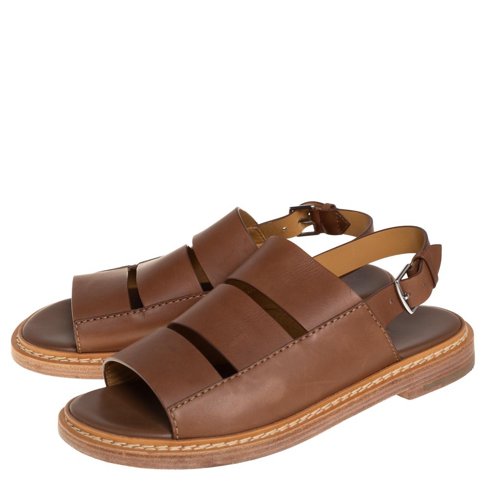Hermes Brown Leather Flat Slingback Sandals Size 40 In Good Condition In Dubai, Al Qouz 2