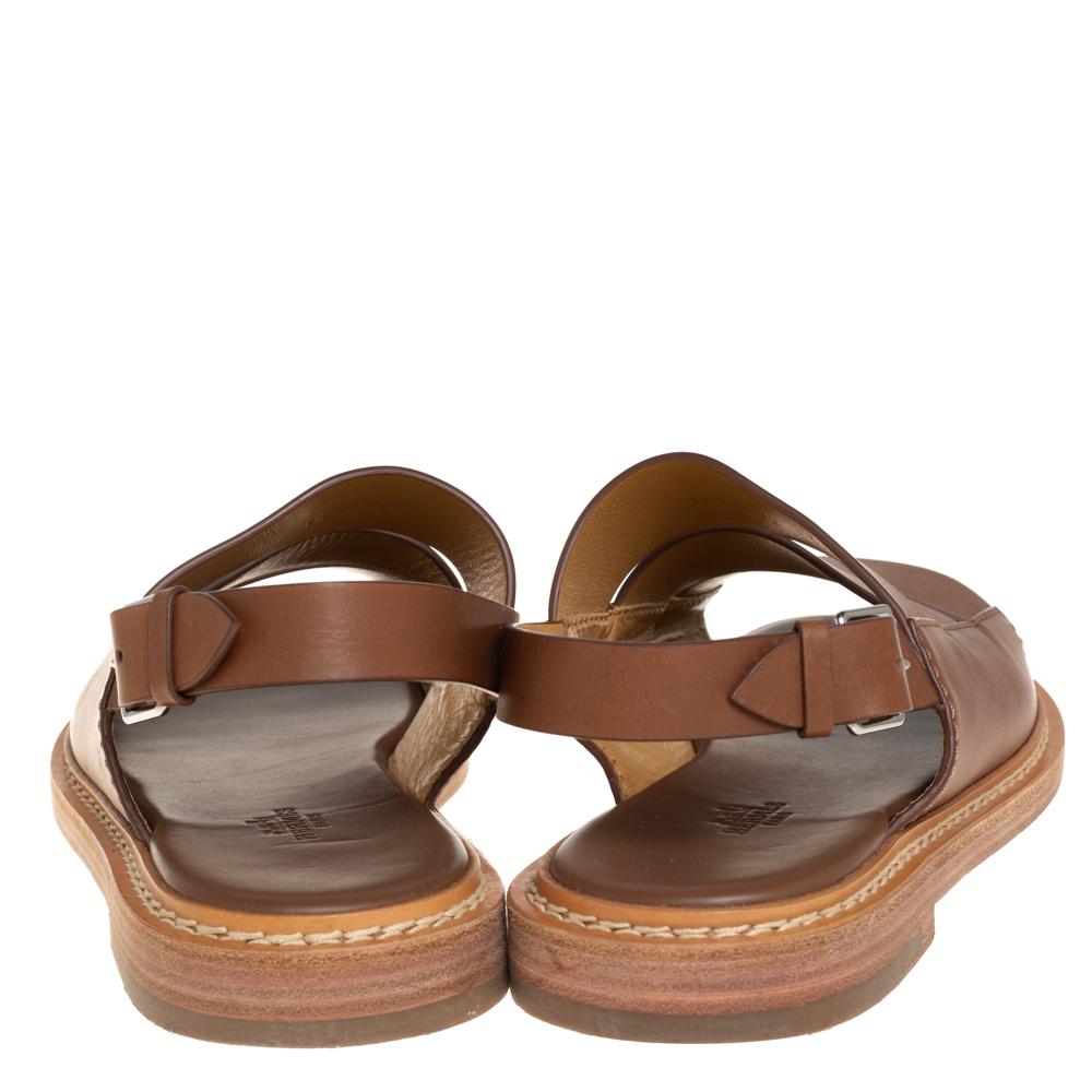 Men's Hermes Brown Leather Flat Slingback Sandals Size 40