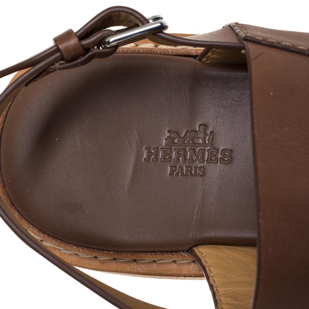Hermes Brown Leather Flat Slingback Sandals Size 40 2