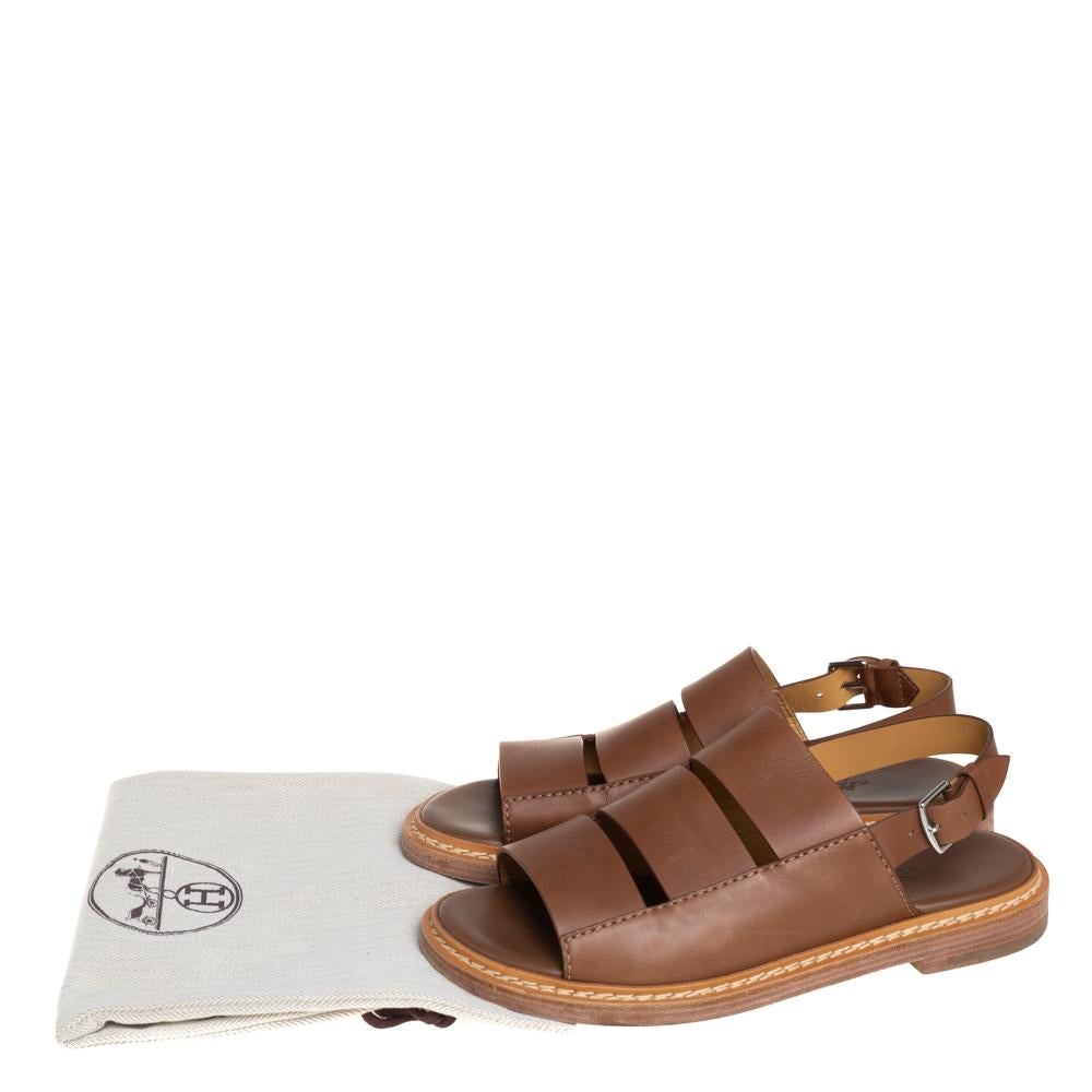 Hermes Brown Leather Flat Slingback Sandals Size 40 3