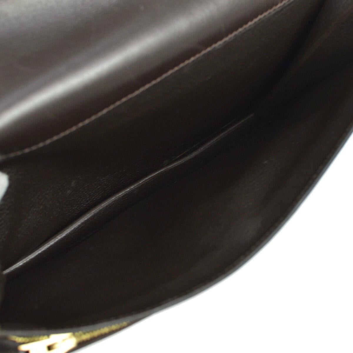 Women's Hermes Brown Leather Gold Flip Lock Wristlet Evening Flap Clutch Bag with Keys