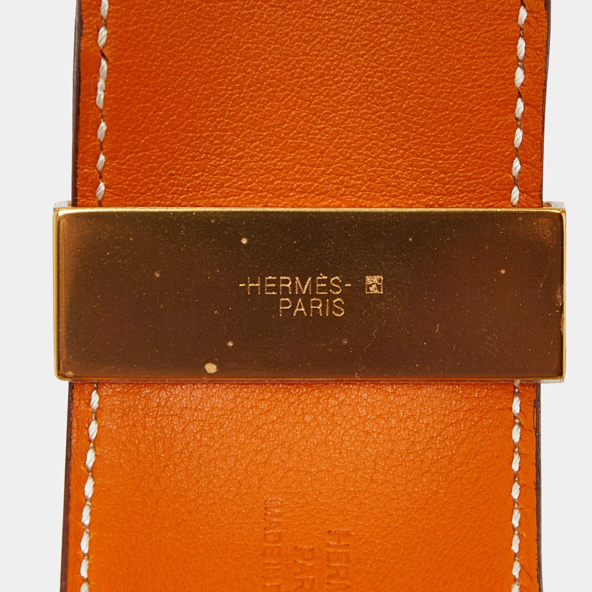 Women's Hermès Brown Leather Gold Plated Collier de Chien Bracelet For Sale
