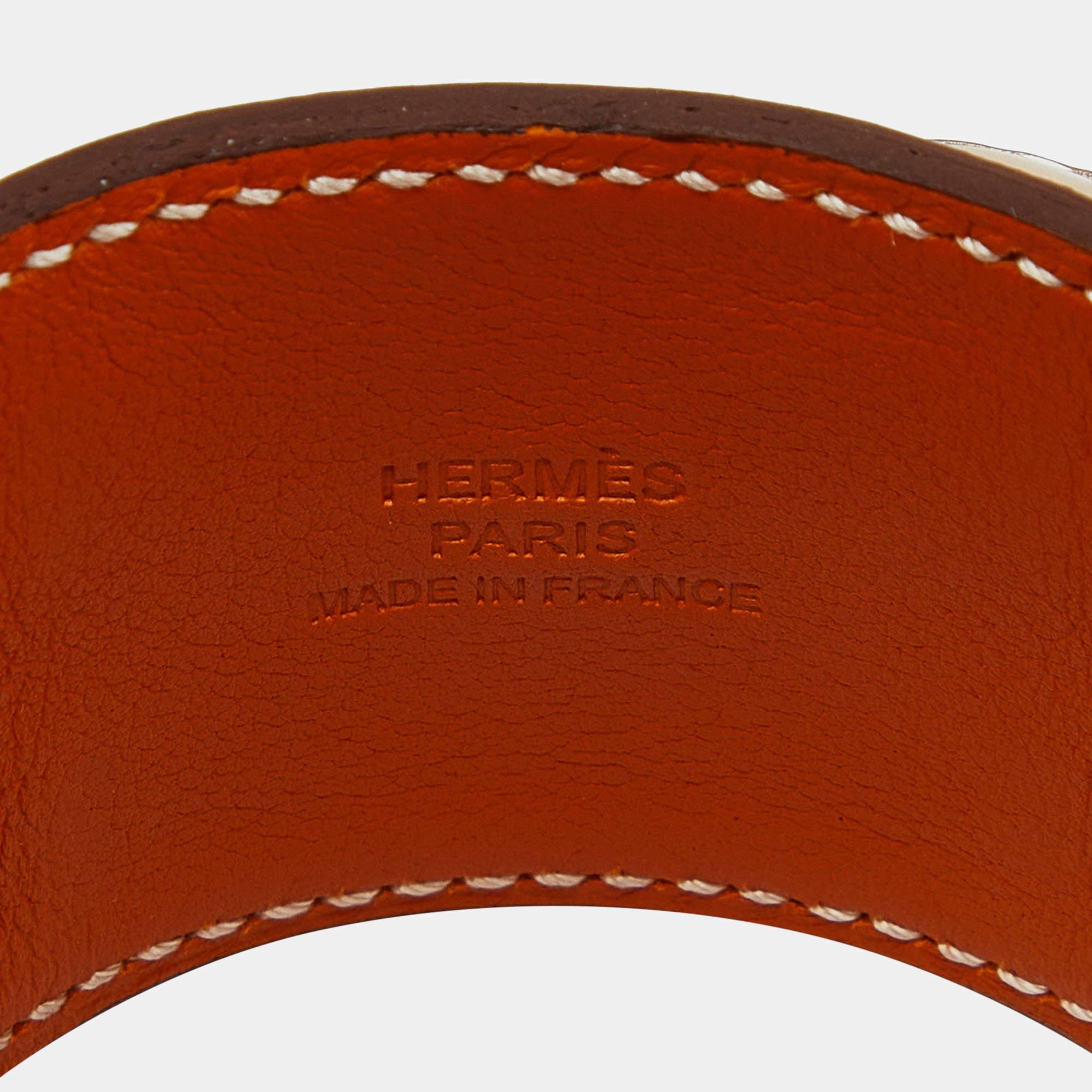 Hermès - Bracelet Collier de Chien en cuir brun plaqué or en vente 2