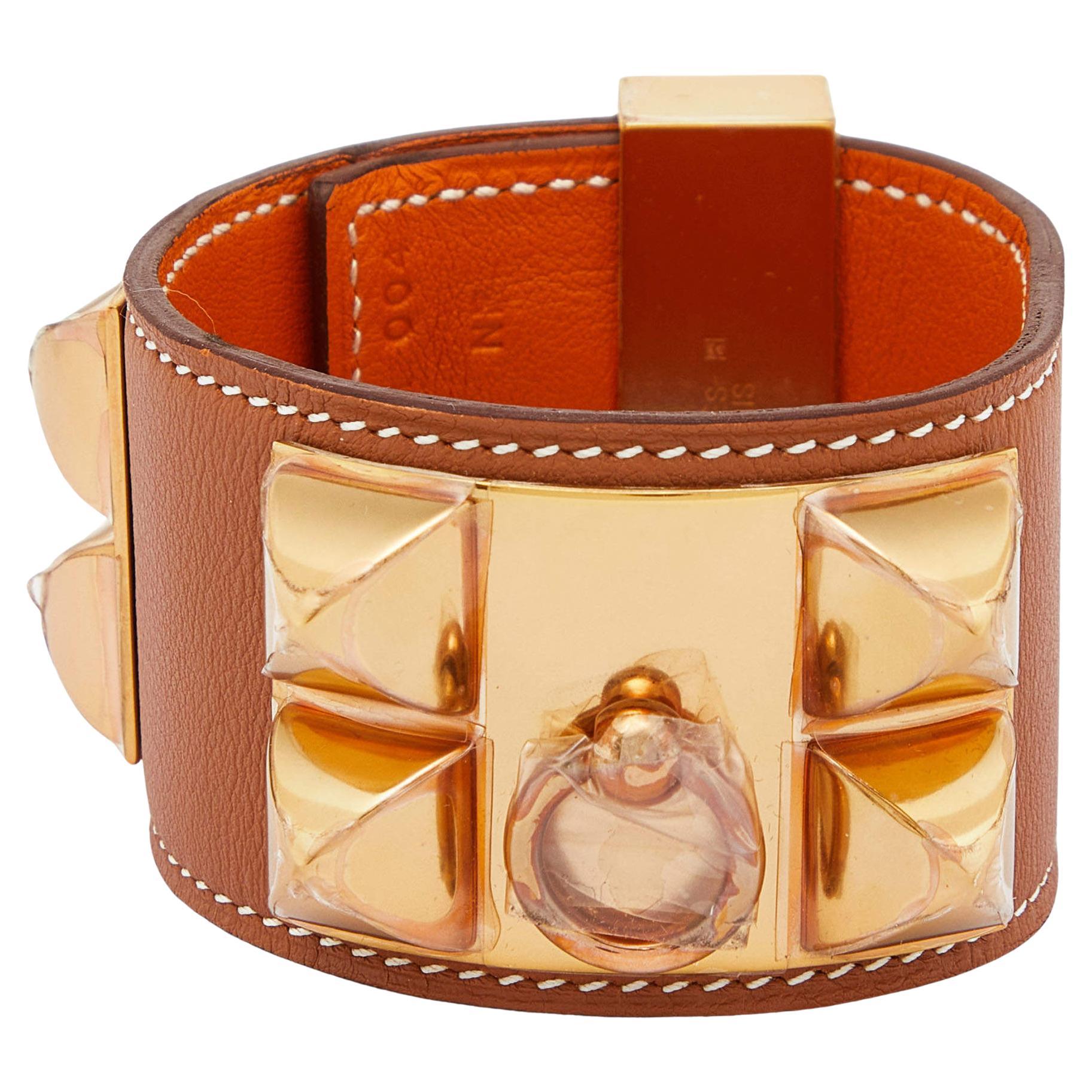 Hermès Braunes Leder vergoldetes Collier de Chien Armband