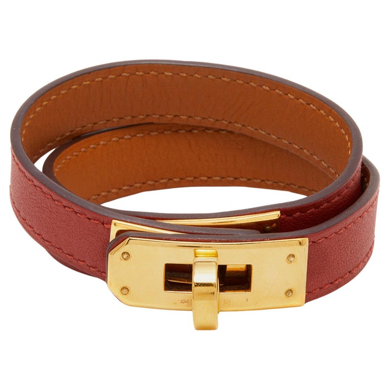 HERMES Bookluri leather Gold buckle bracelet Black brown