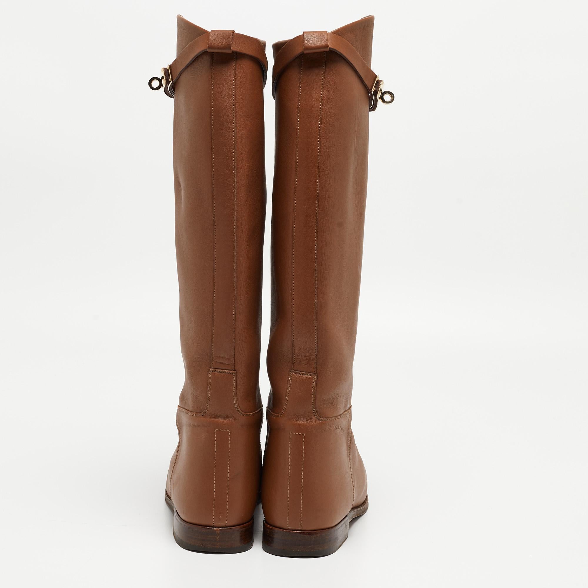 Hermes Brown Leather H Jumping Knee Length Boots Size 39 2