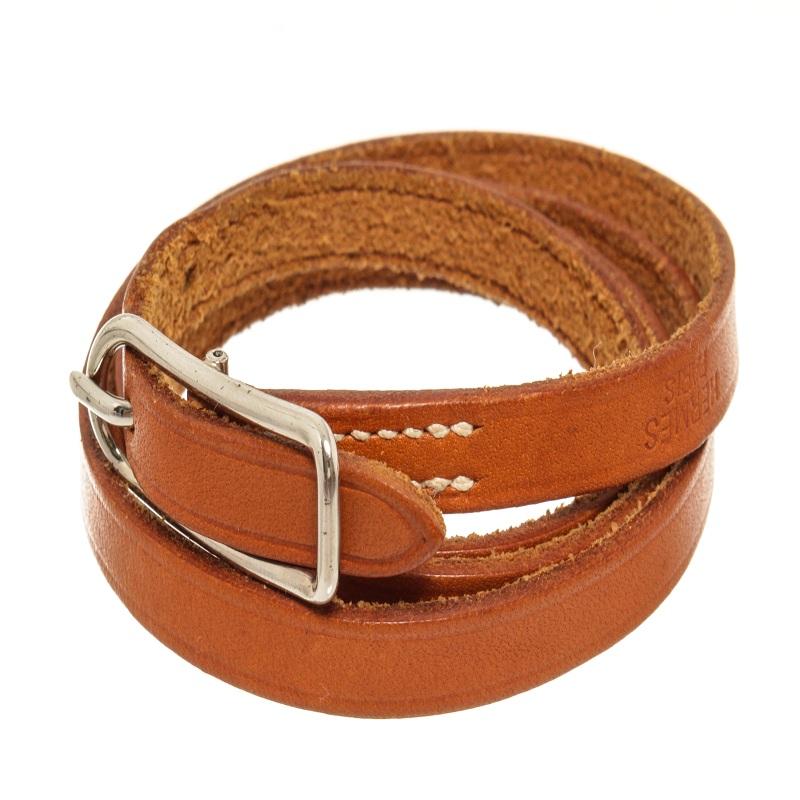 Hermes Brown Leather Hapi Bracelet For Sale 1