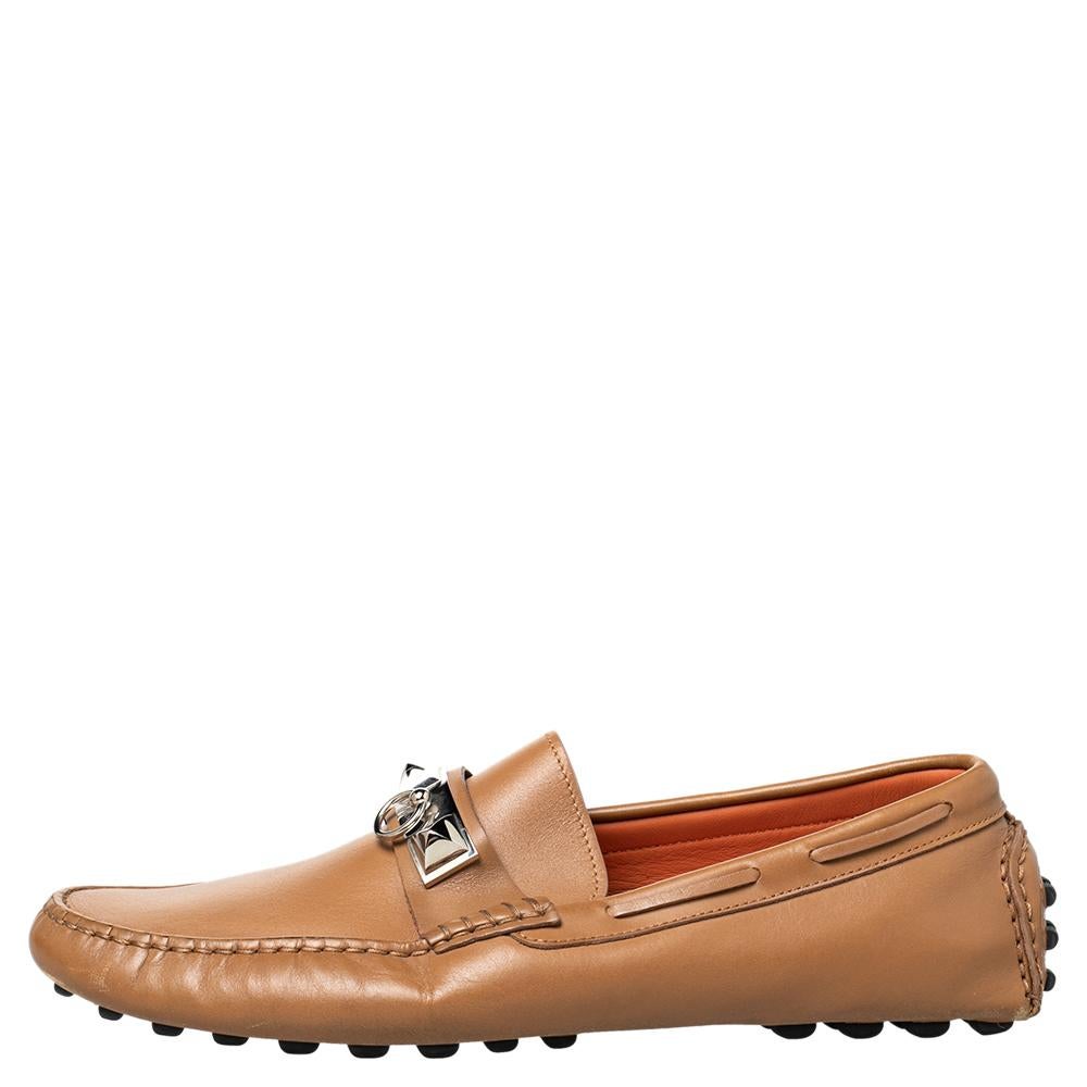 Men's Hermes Brown Leather Irving Slip On Loafers Size 41