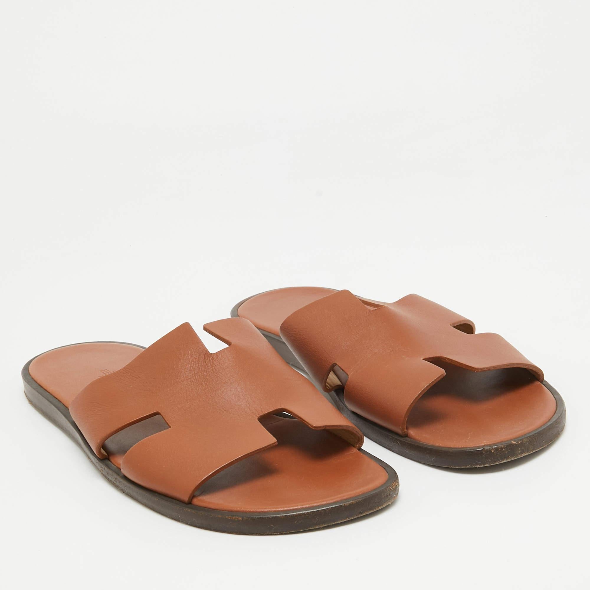 Men's Hermes Brown Leather Izmir Sandals Size 43.5