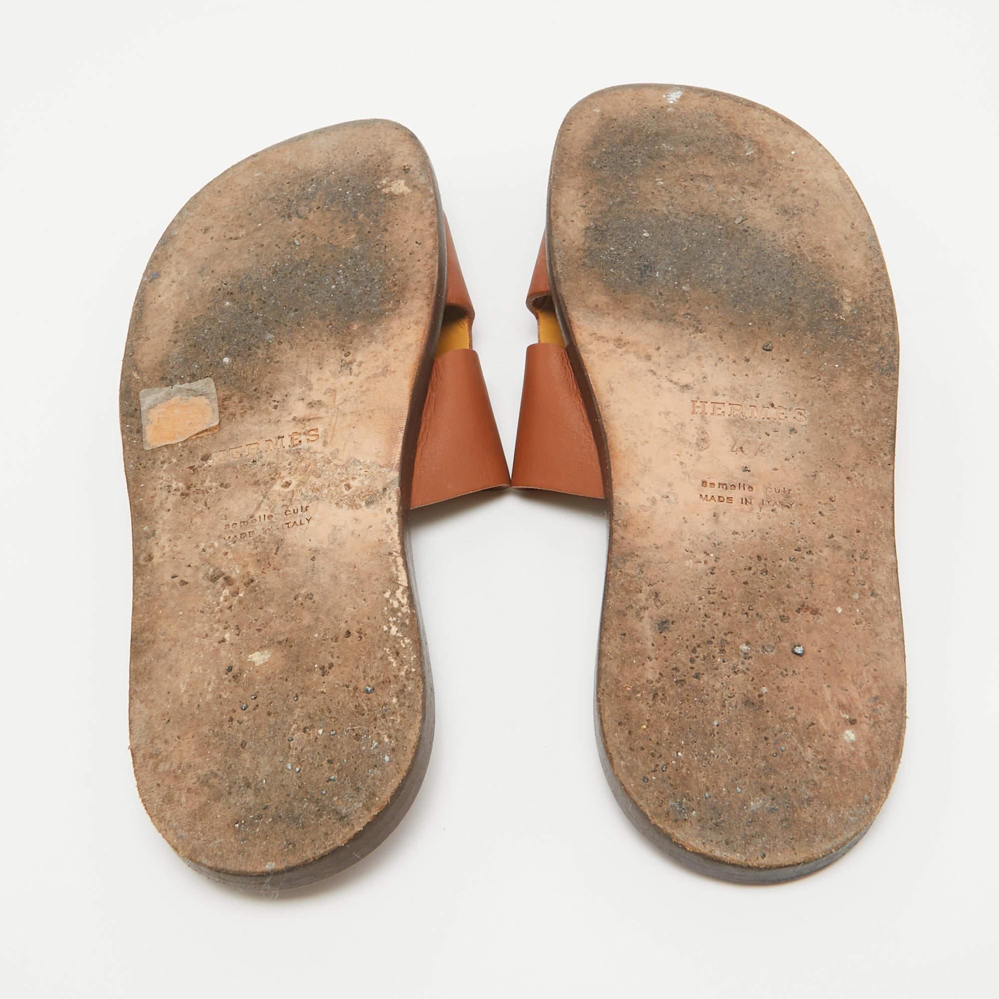 Hermes Brown Leather Izmir Sandals Size 43.5 2