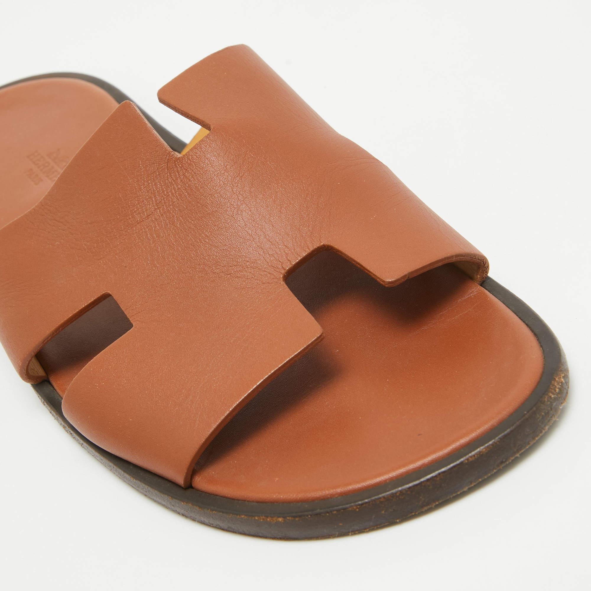 Hermes Brown Leather Izmir Sandals Size 43.5 3
