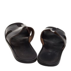 Hermes Brown Leather Izmir Slide Sandals Size 43