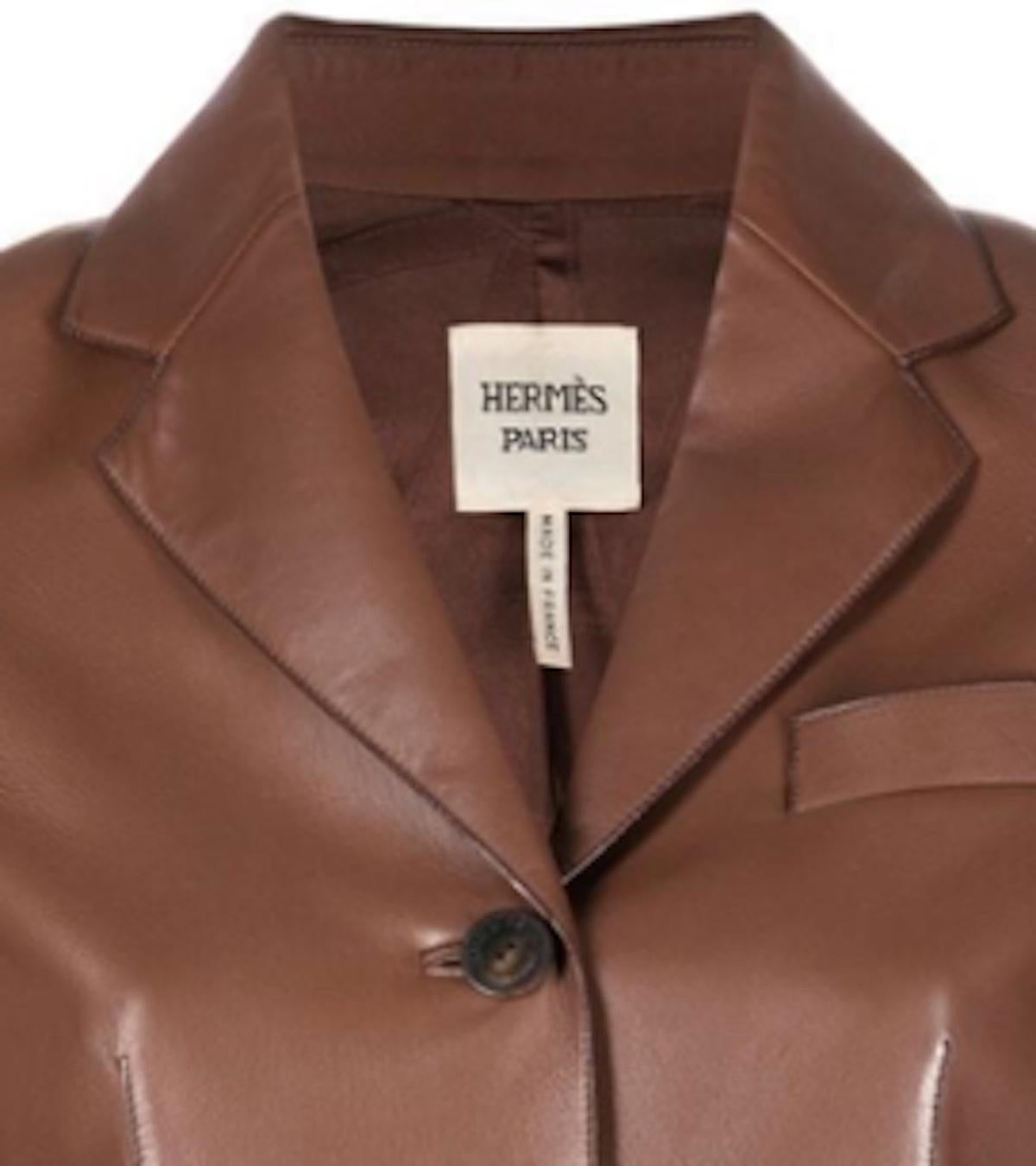 Women's Hermes Brown Leather Jacket by Martin Margiela