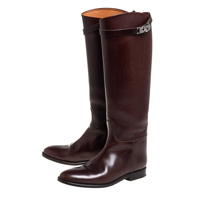 Hermes Brown Leather Jumping Knee Length Boots Size 38 at 1stDibs