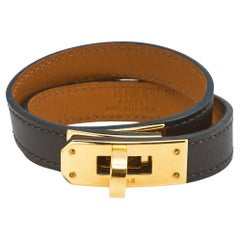 Hermès Brown Leather Kelly Double Tour Bracelet S