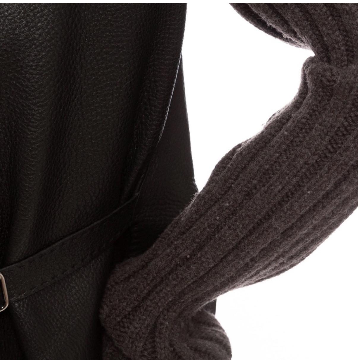 Hermès Brown Leather Knit Sleeve Biker Jacket For Sale 1