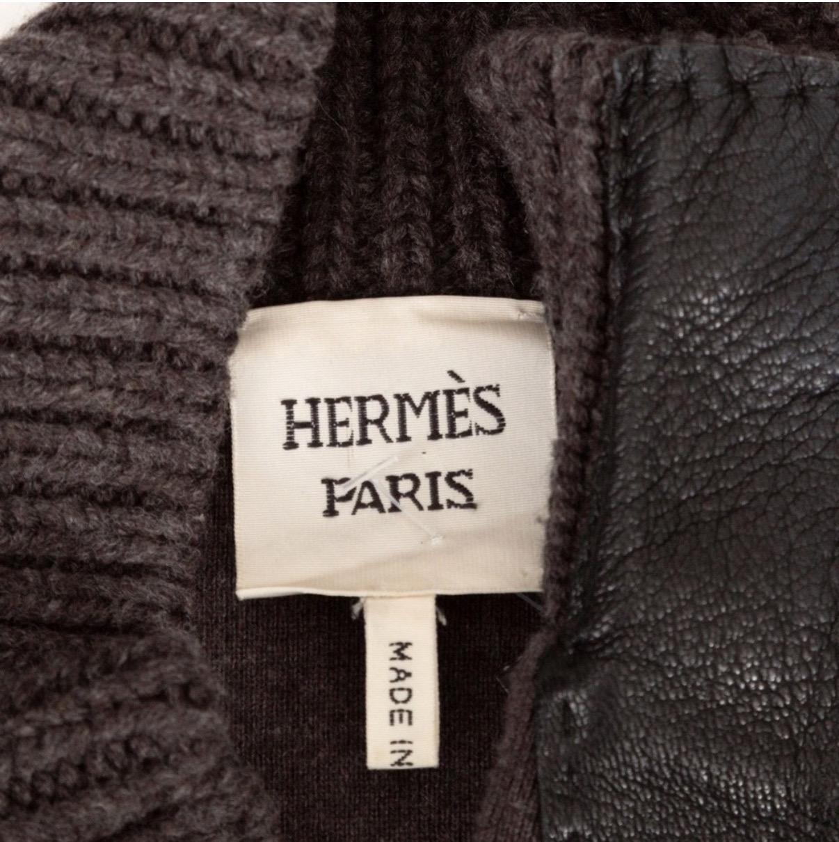 Hermès Brown Leather Knit Sleeve Biker Jacket For Sale 3