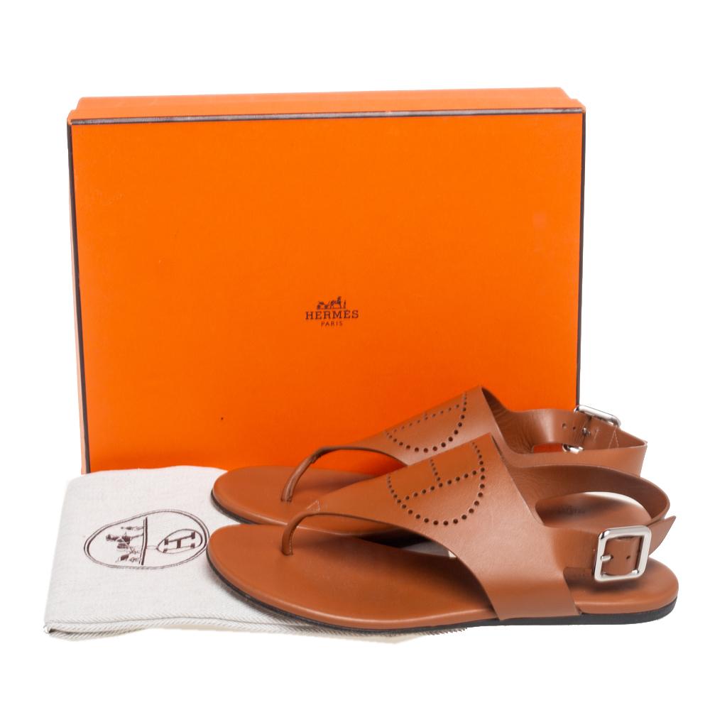 Hermès Brown Leather Kola Thong Flat Slingback Sandals Size 37.5 1