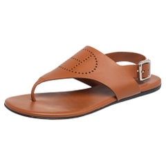 Hermès Brown Leather Kola Thong Flat Slingback Sandals Size 37.5