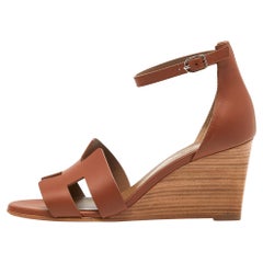 Hermes Brown Leder Legende Keilsandalen Größe 38