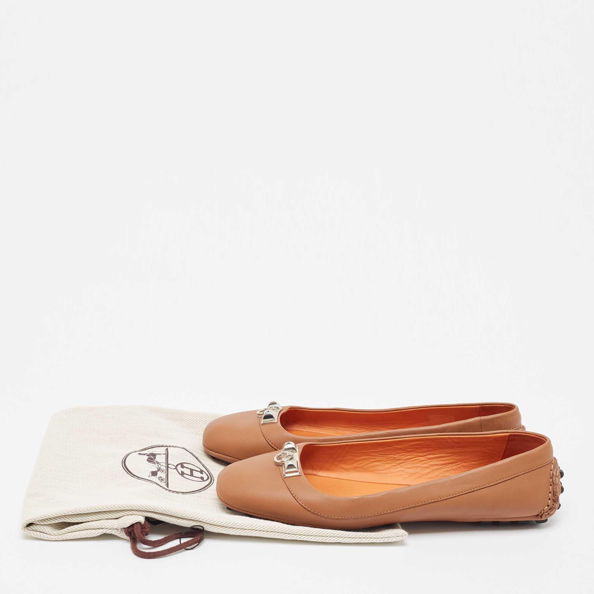 Hermes Brown Leather Liberty Ballet Flats Size 36 6