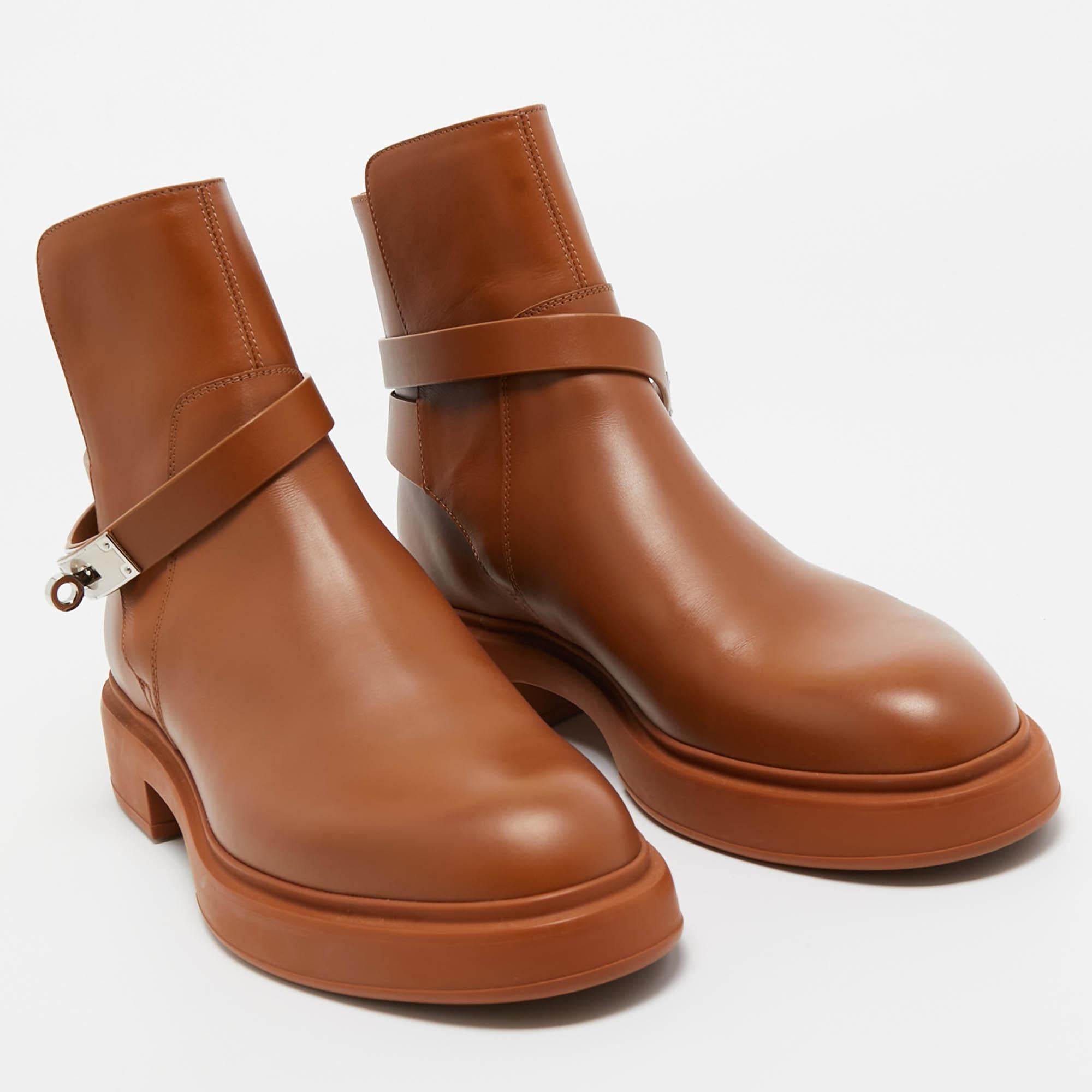 Hermes Brown Leather Neo Ankle Boots Size 40 1